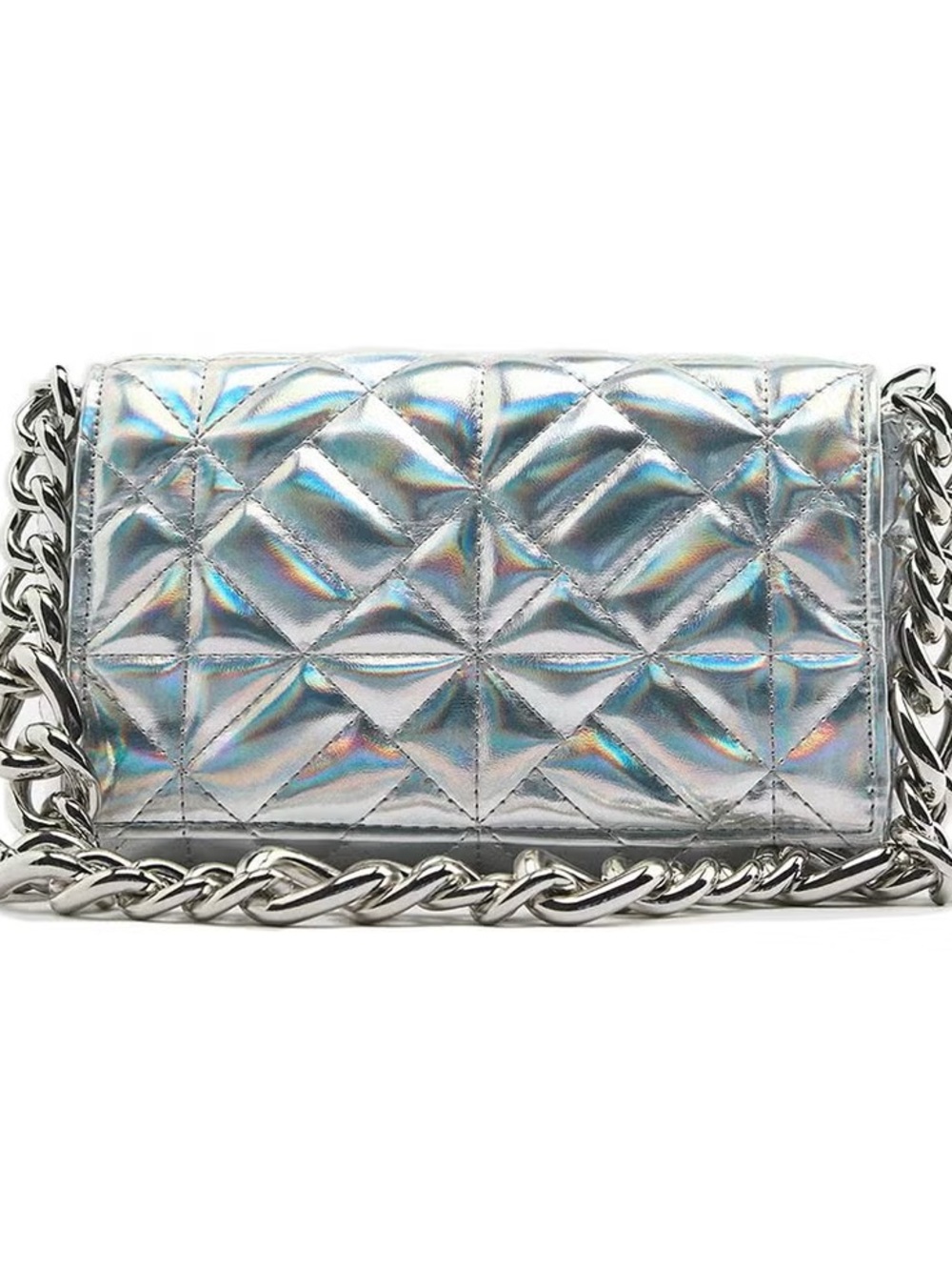 Zara Holographic Quilted‎ Shoulder Bag - Silver
